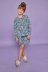 Shirred Circle Skirt - Brookline Blossoms Blue