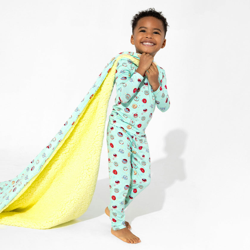 Blue Space Donut Bamboo Sherpa Blanket