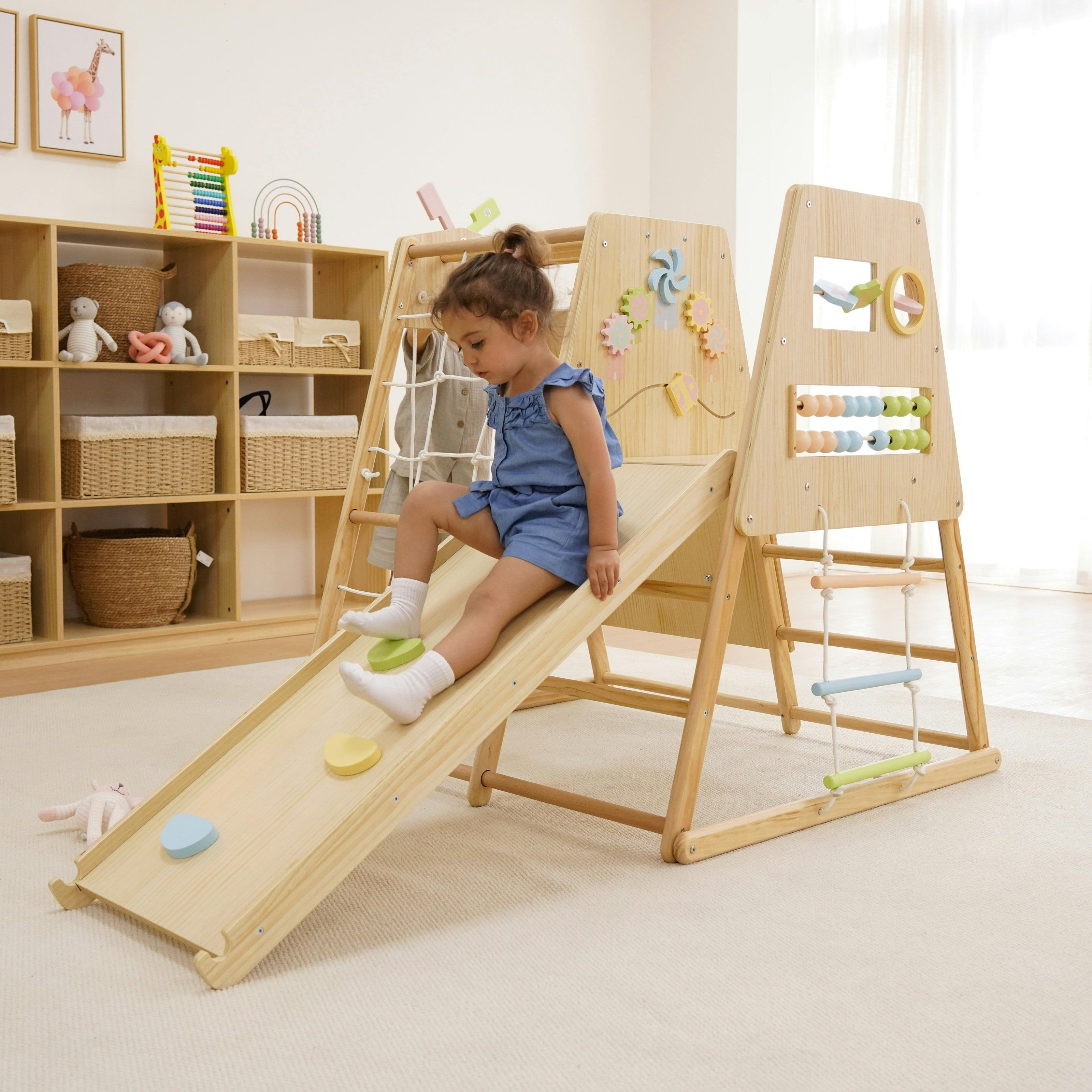 Avenlur Cherry 5-in-1 Wooden Indoor Climber – Montessori Play Gym for Toddlers & Kids