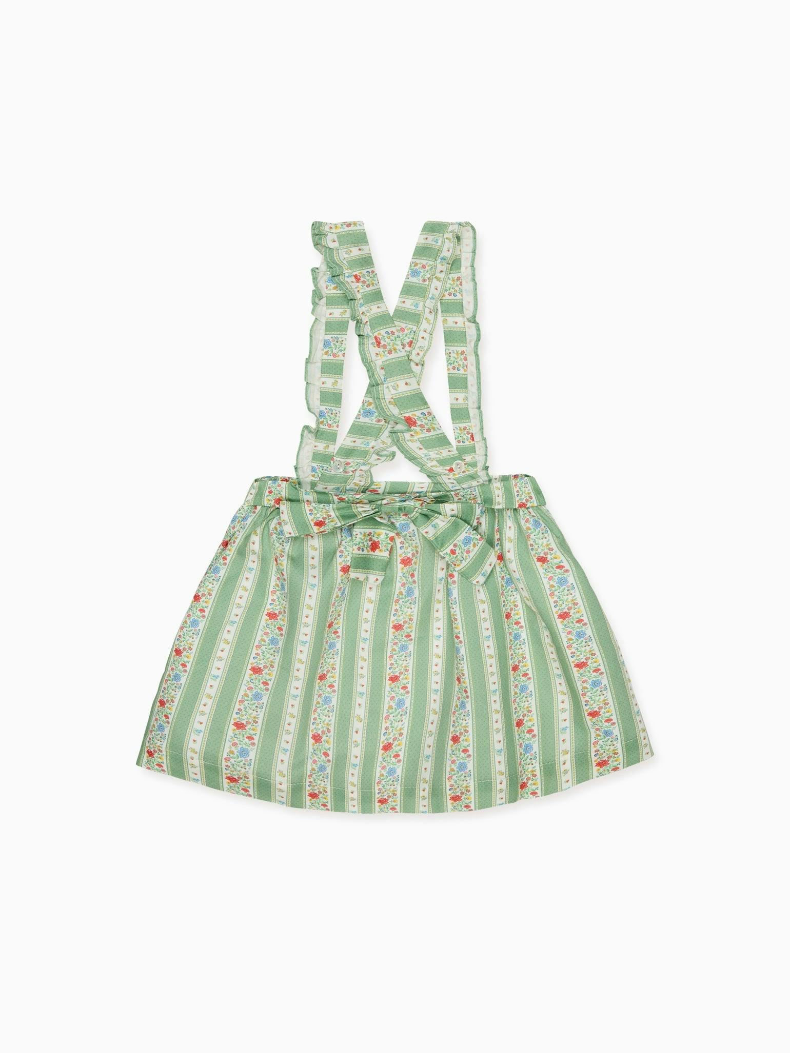 Sage Floral Stripe Reina Girl Pinafore Skirt