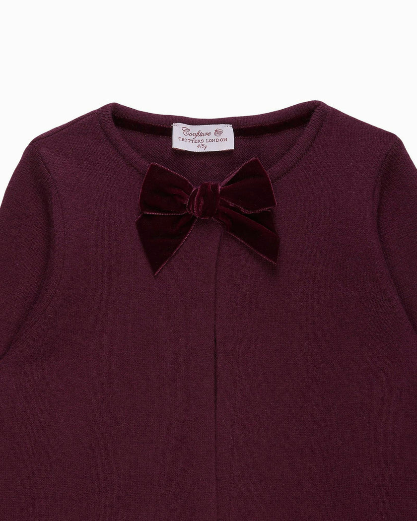 Velvet Big Bow Cardigan in Claret