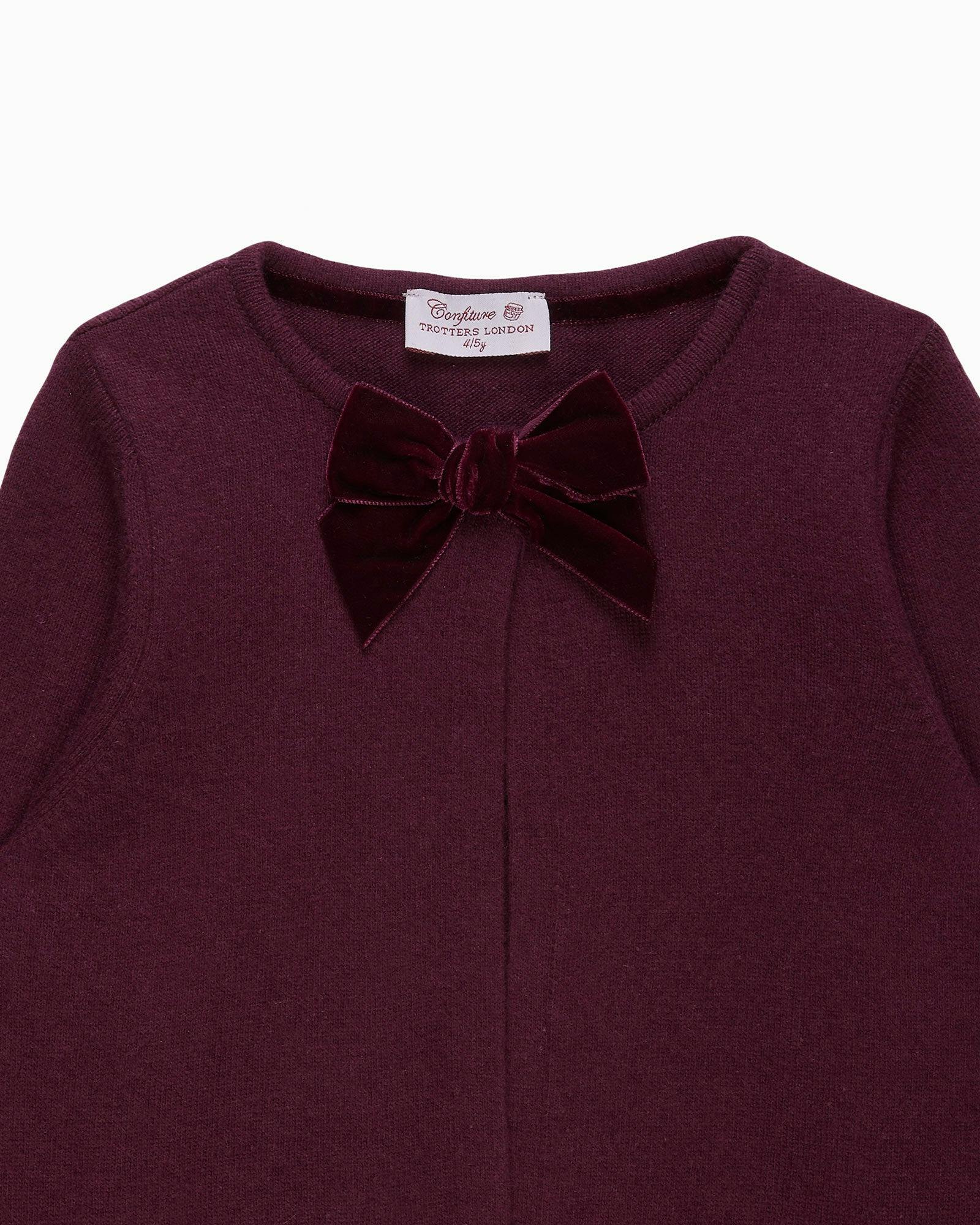 Velvet Big Bow Cardigan in Claret