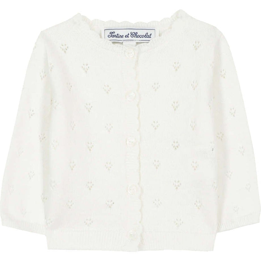 TARTINE ET CHOCOLAT Openwork Knit Baby Cardigan - White