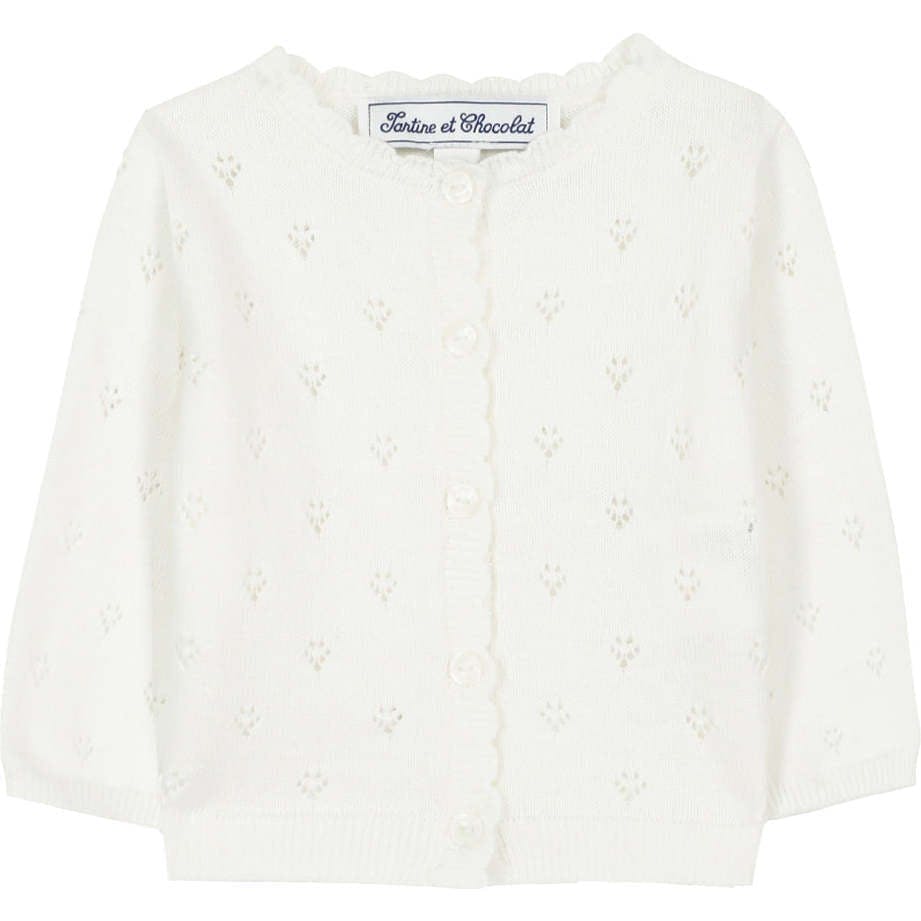 TARTINE ET CHOCOLAT Openwork Knit Baby Cardigan - White