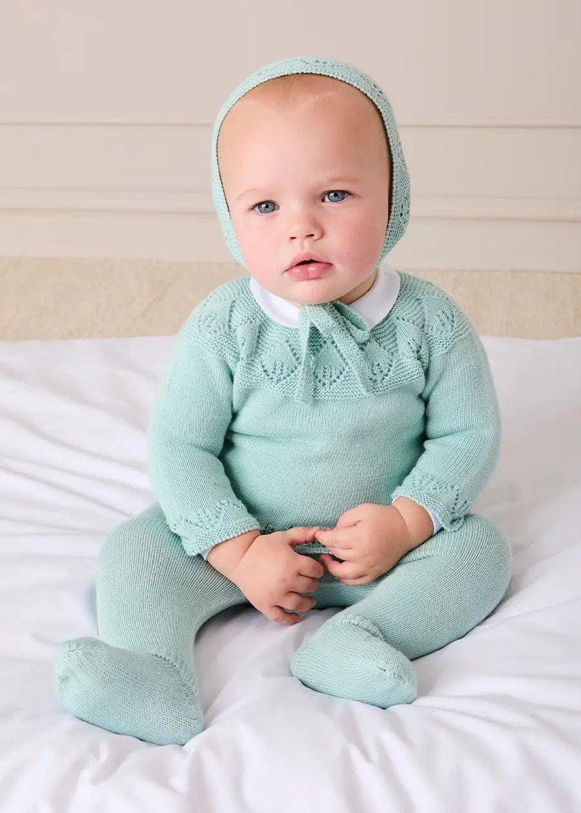 Diamond Openwork Three Piece Knitted Set in Sage Green (1-9mths)