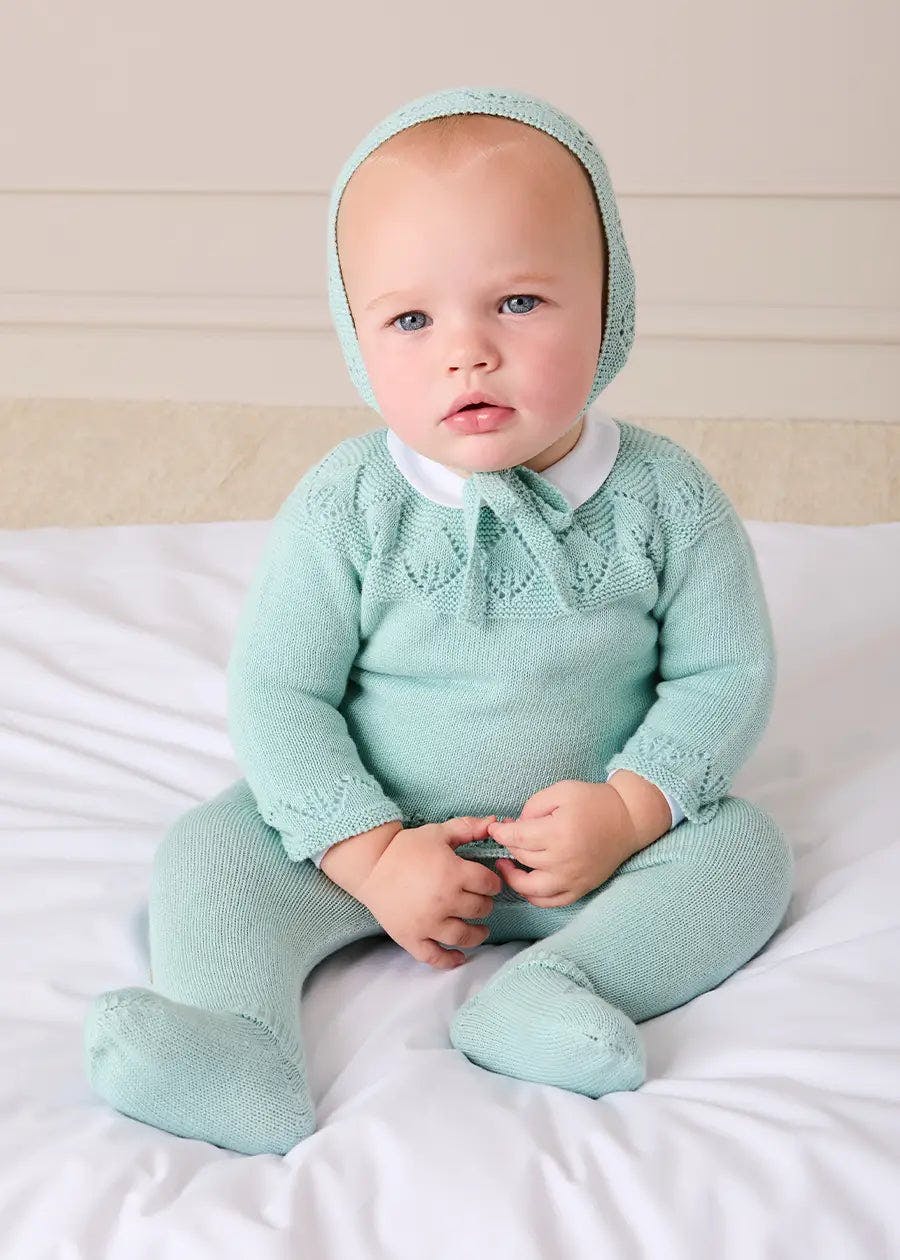 Diamond Openwork Three Piece Knitted Set in Sage Green (1-9mths)