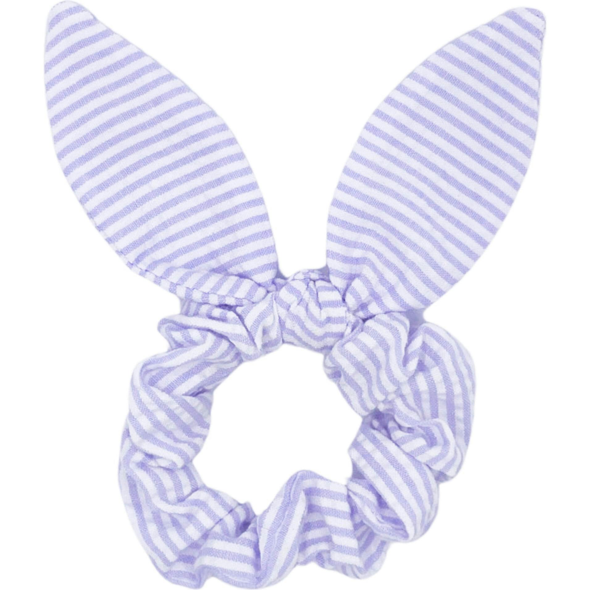 Seersucker Bow Scrunchie, Lavender/White