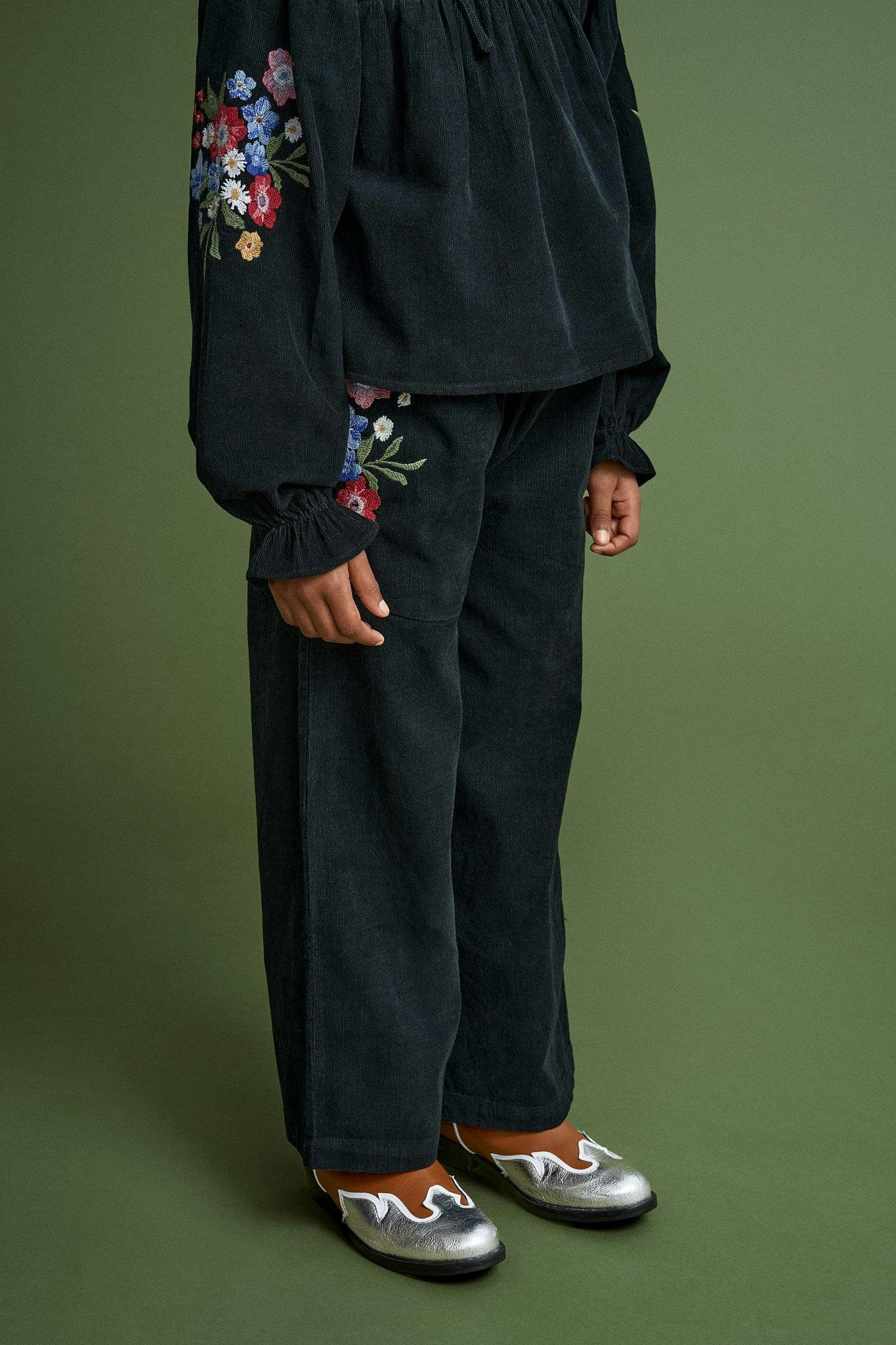 FLORECITAS MICROCORDUROY TOP BLACK