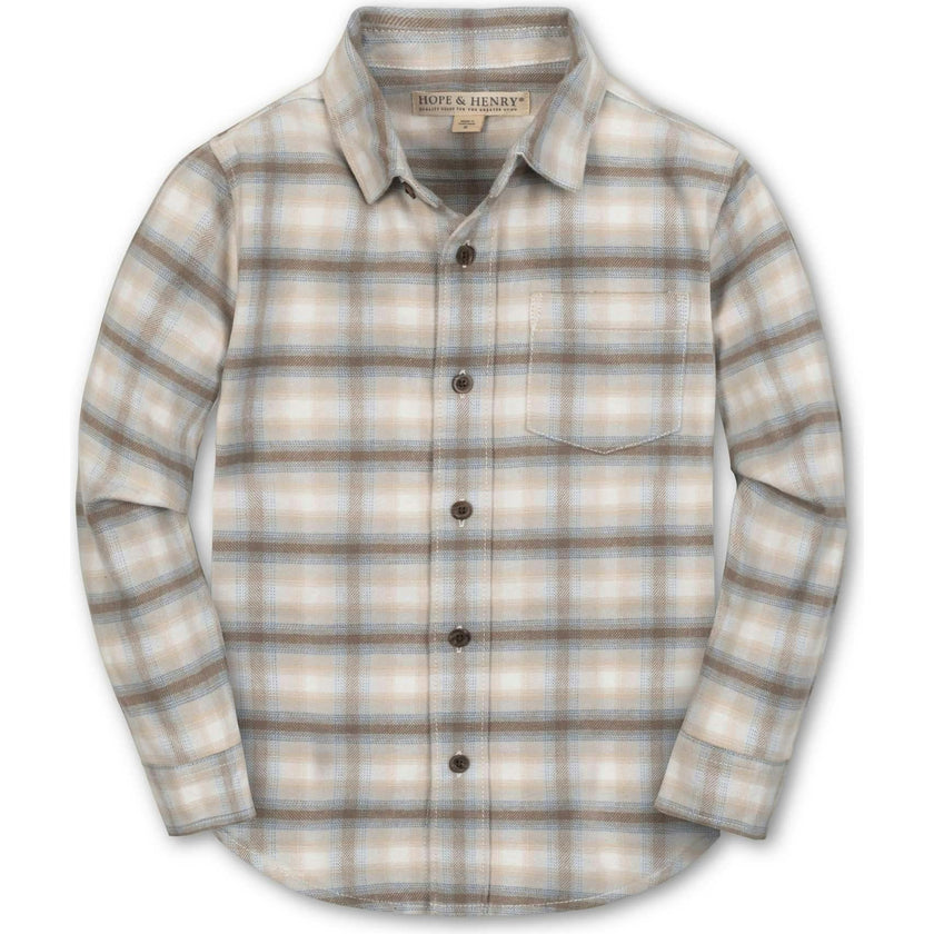 Organic Long Sleeve Flannel Button Down Shirt, Beige