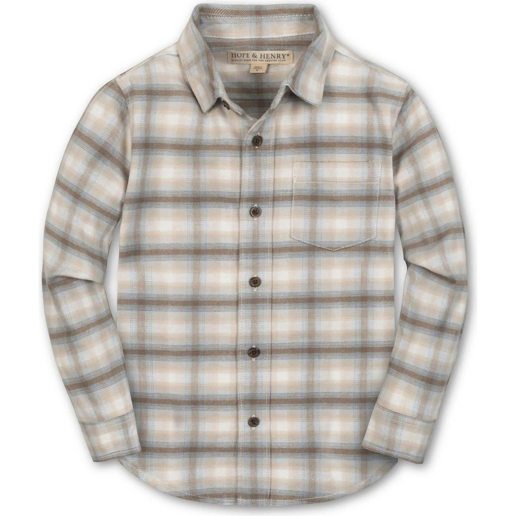 Organic Long Sleeve Flannel Button Down Shirt, Beige
