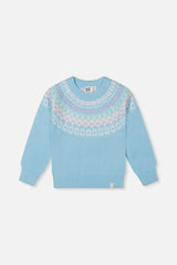 Knit Sweater With Nordic Jacquard Light Blue