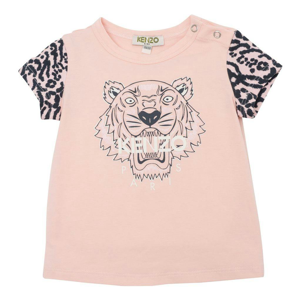 Pink Striped Tiger Logo T-Shirt