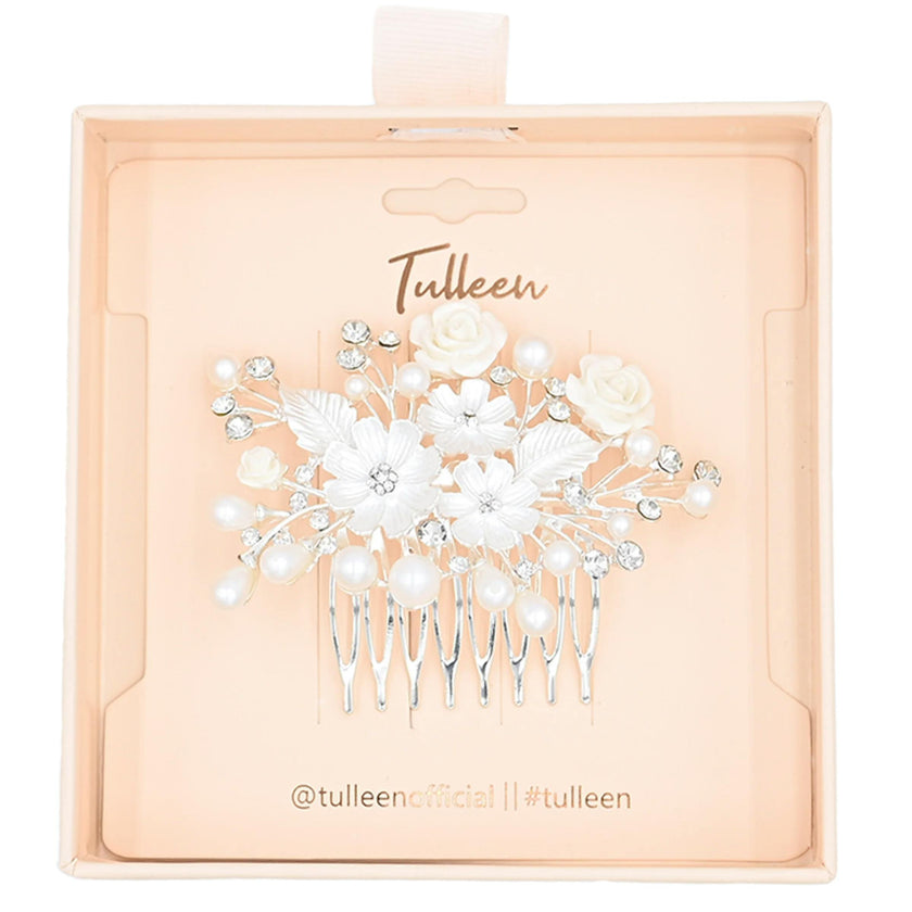 Crystal White Pearl and Flower Hair Comb