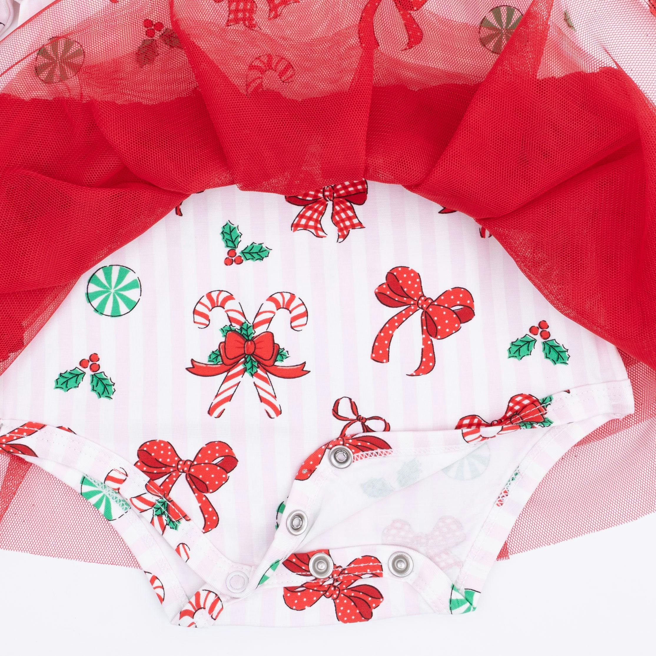 Bows & Candy Canes - Long Sleeve Tutu Bodysuit Dress