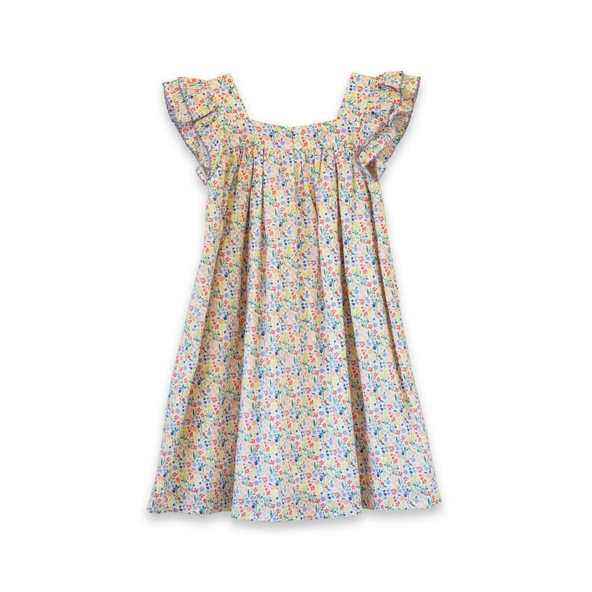Girls Everly Square Neck Dress | Yellow Petal Confetti