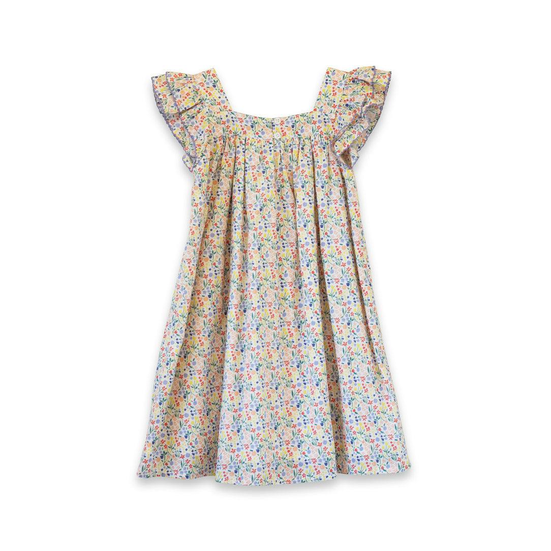 Girls Everly Square Neck Dress | Yellow Petal Confetti
