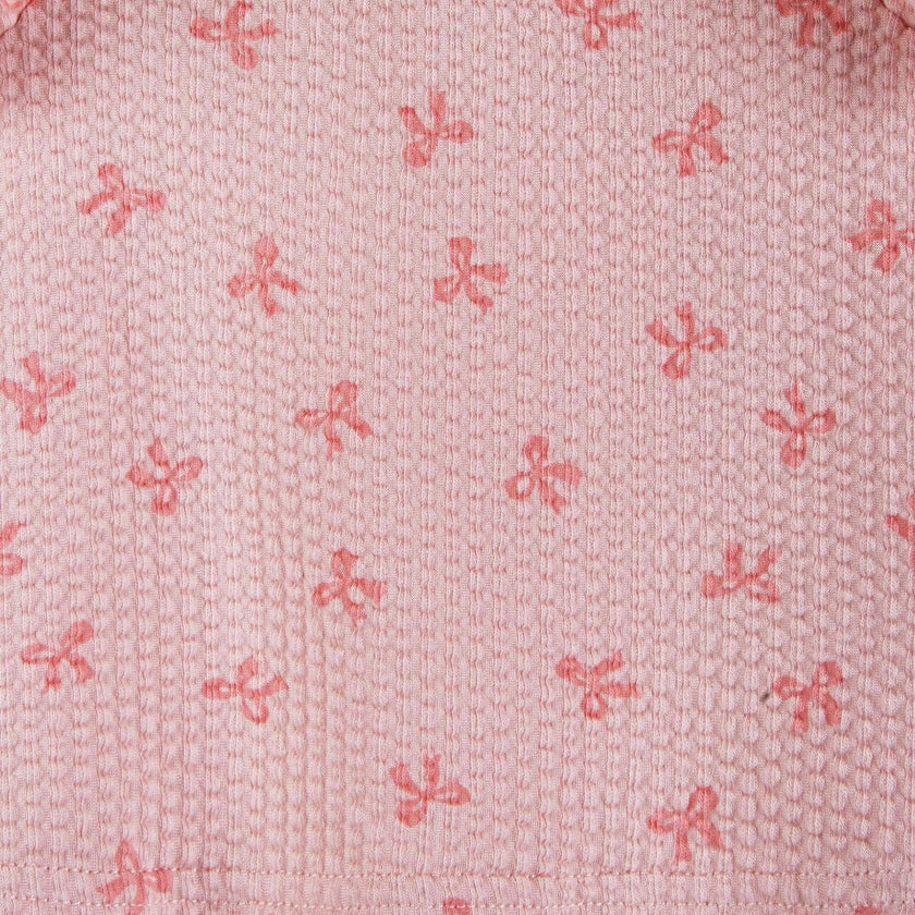 Infant Girls Knit Seersucker Top & Pant Set | Pink Bow Print