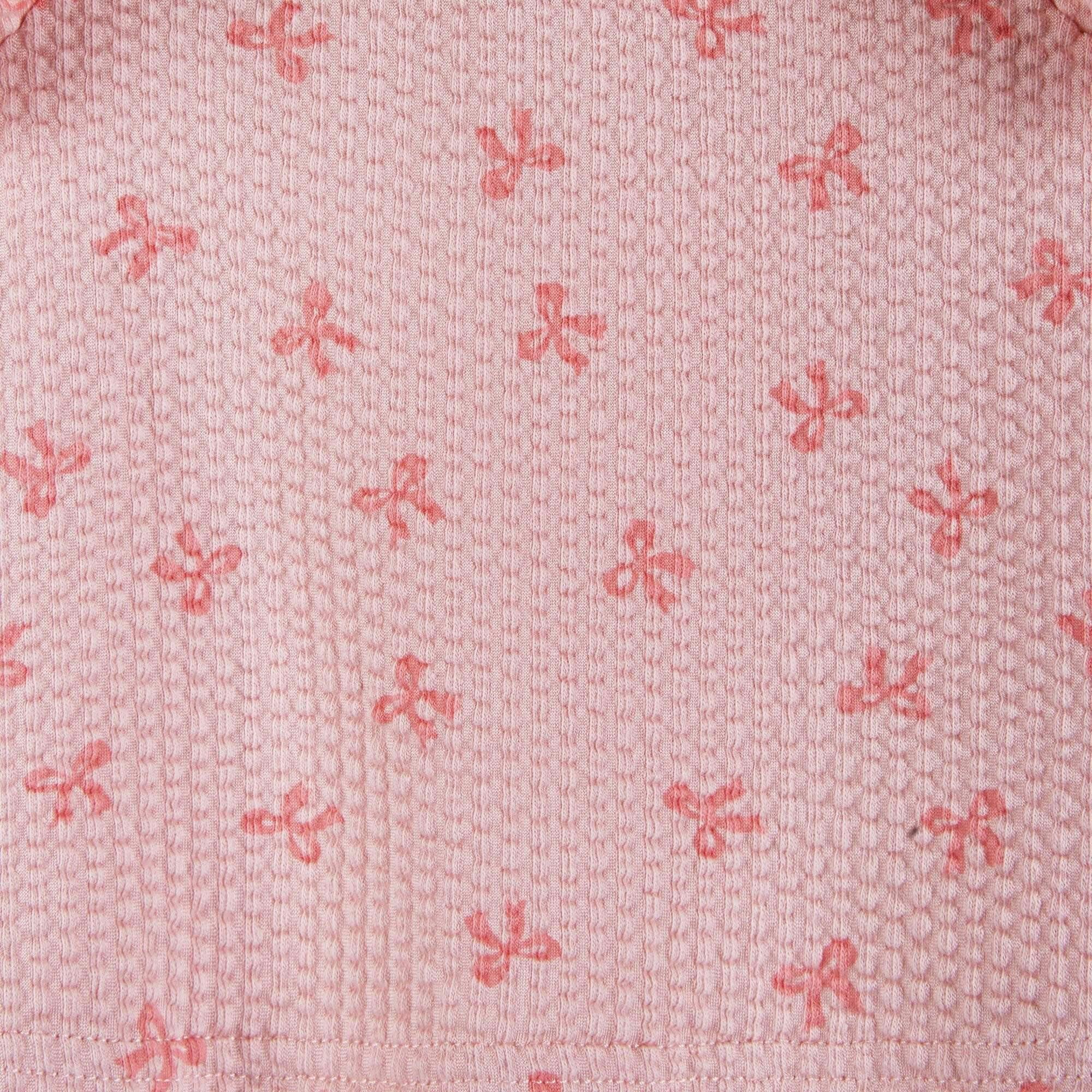 Infant Girls Knit Seersucker Top & Pant Set | Pink Bow Print