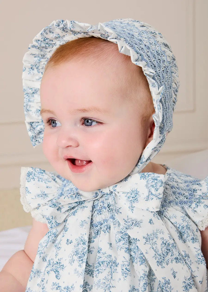 Audrey Toile Hand Smocked Bonnet in Blue (XS-L)