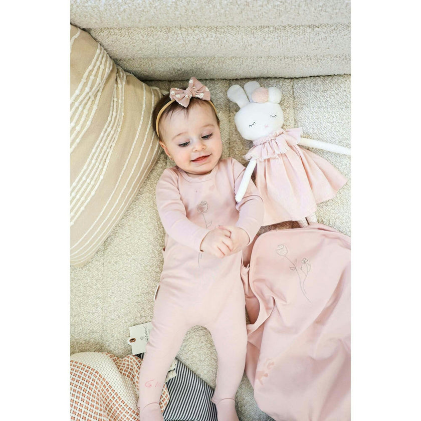 Embroidered Rose Footie and Beanie Set