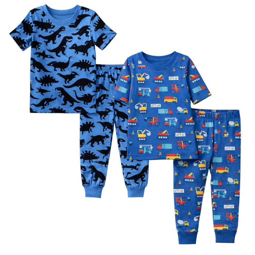 Kids and Toddlers 2 Pack Cars/Dark Dinosaurs Shorts Sleeve Snug Fitted Pajamas