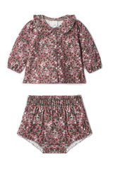 Flower Print Lace Trimmed Button Front Top and Bottom Two Piece Set