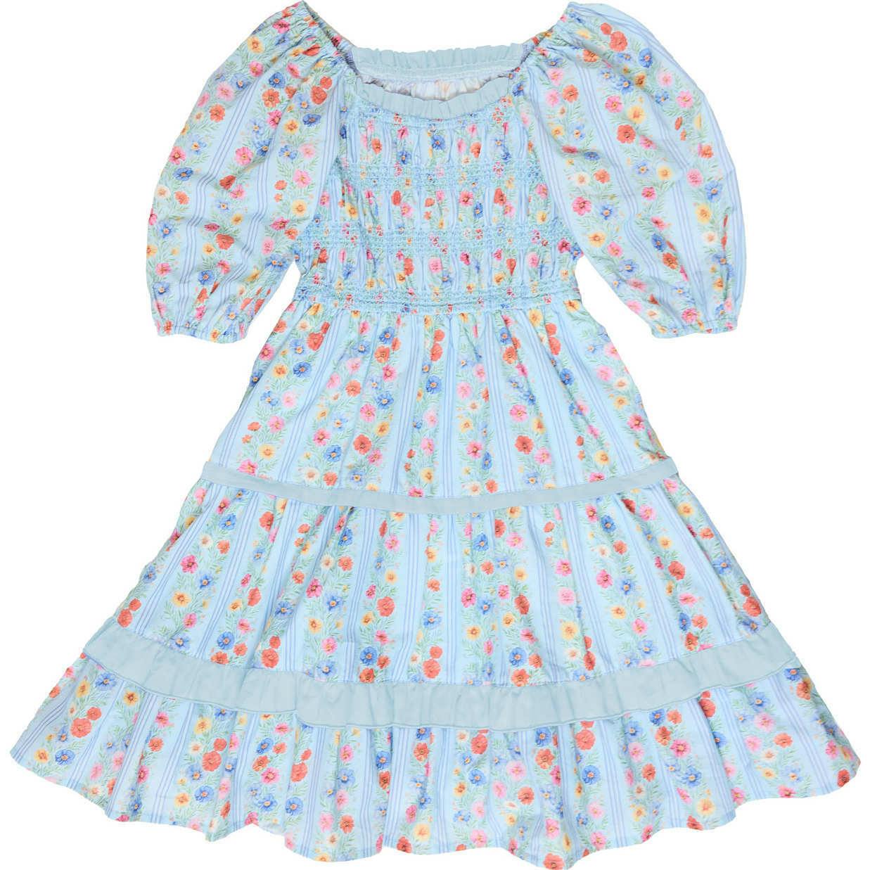 Mini Roselyn Dress in Blue Linear Floral Print