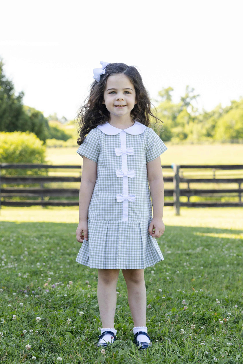 Check Dress with Pleated Skirt And Bows
