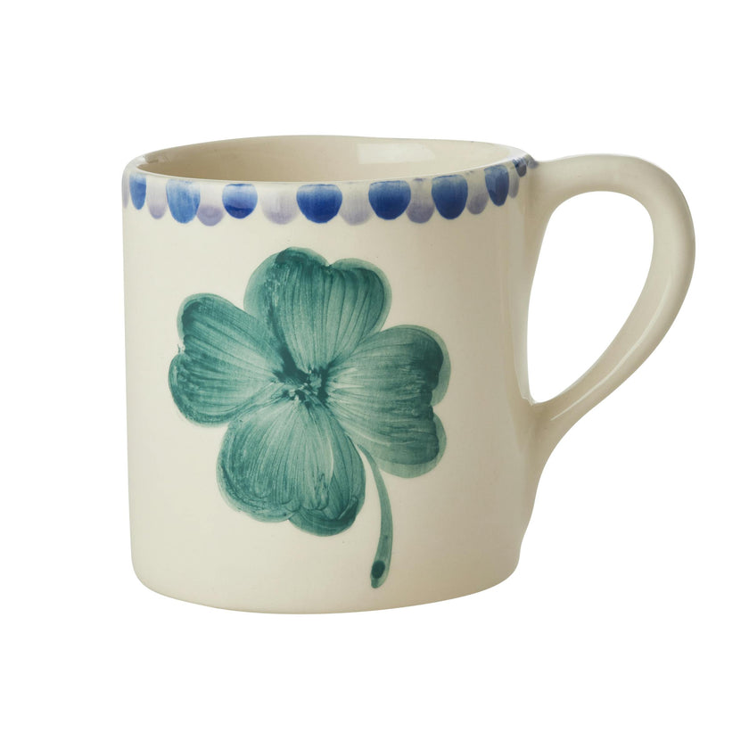 Ceramic Mug with Hand Painted Good Luck Clover - 14.2 oz