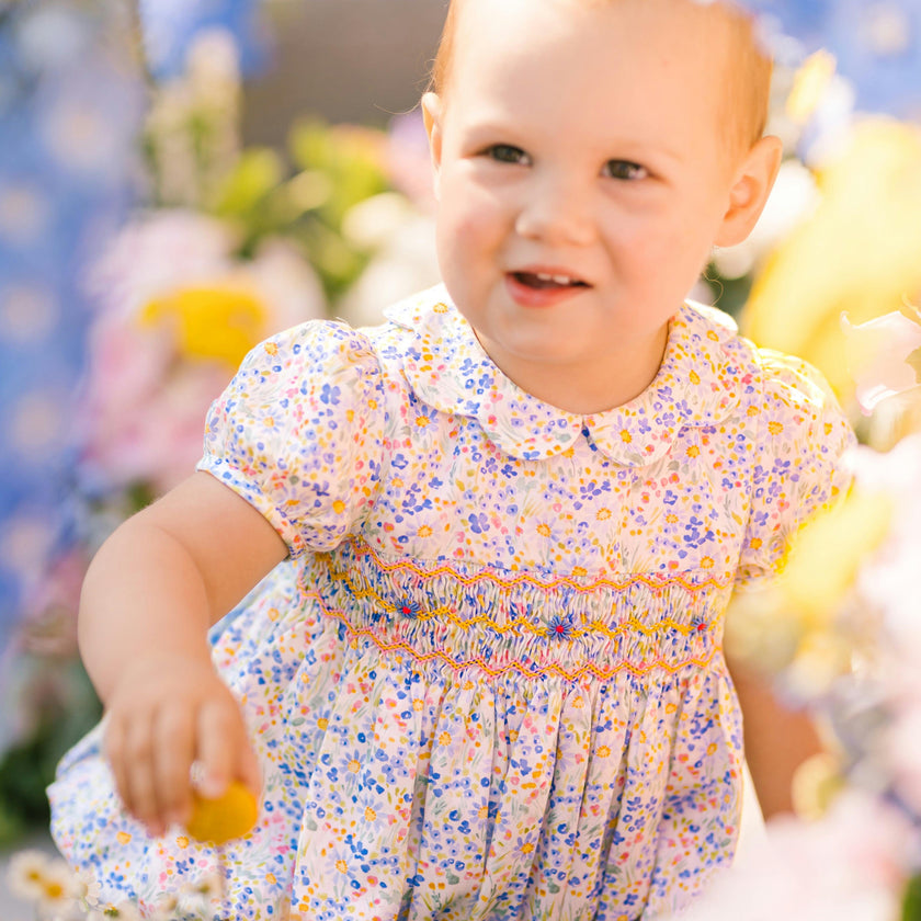 Ondine Floral Blue Short Sleeve Bubble Romper
