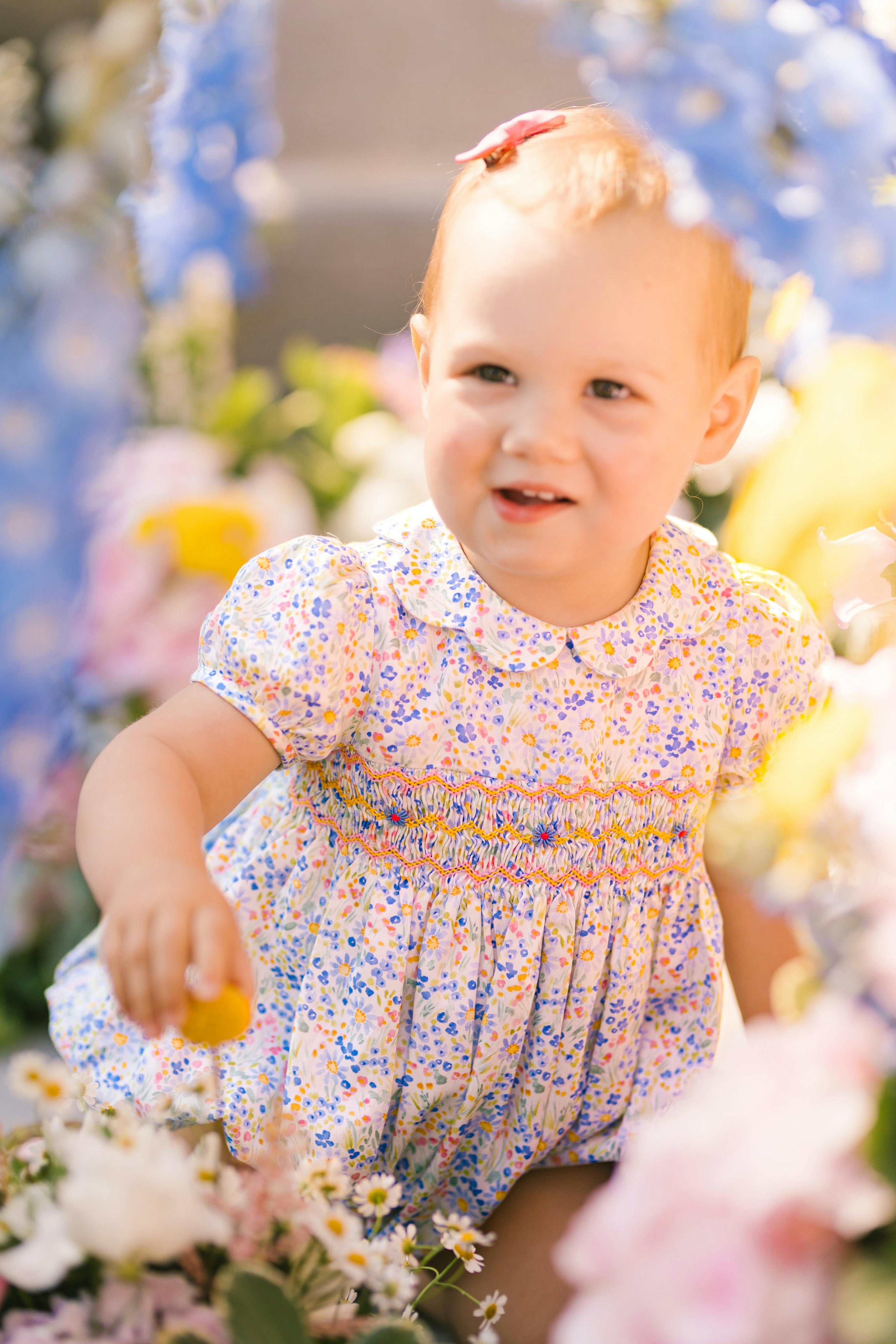 Ondine Blue Floral Short Sleeve Bubble Romper