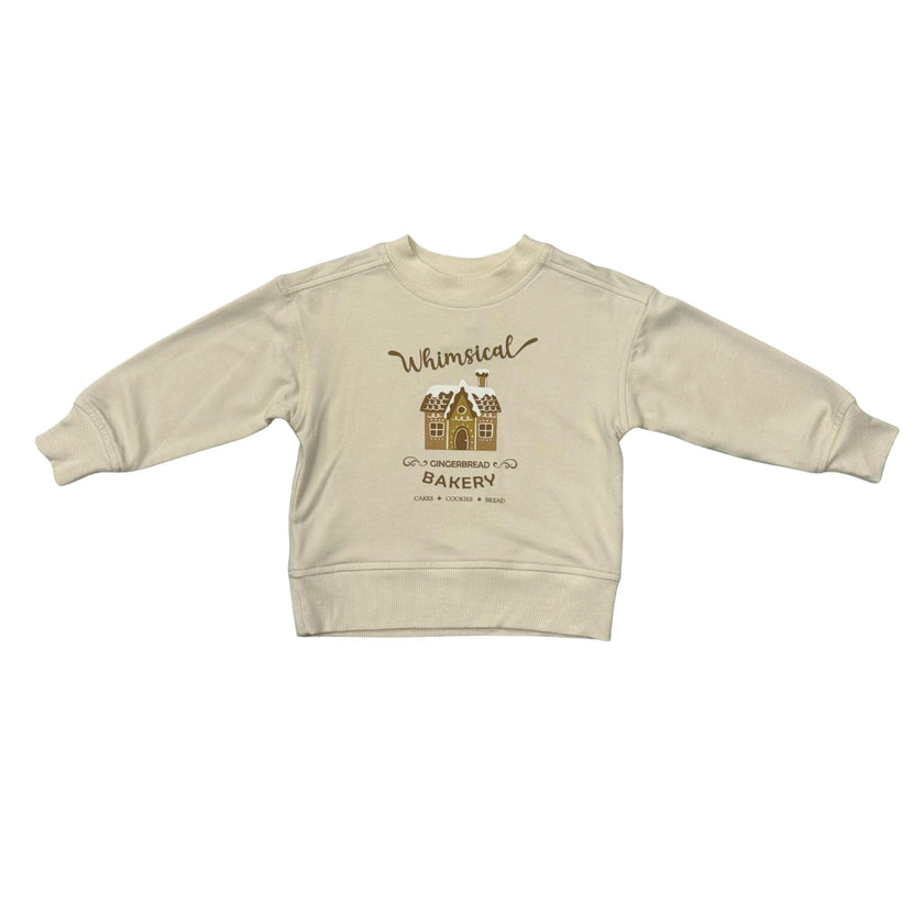 Girls Boxy Sweatshirt in Whimsical Gingerbread Bakery