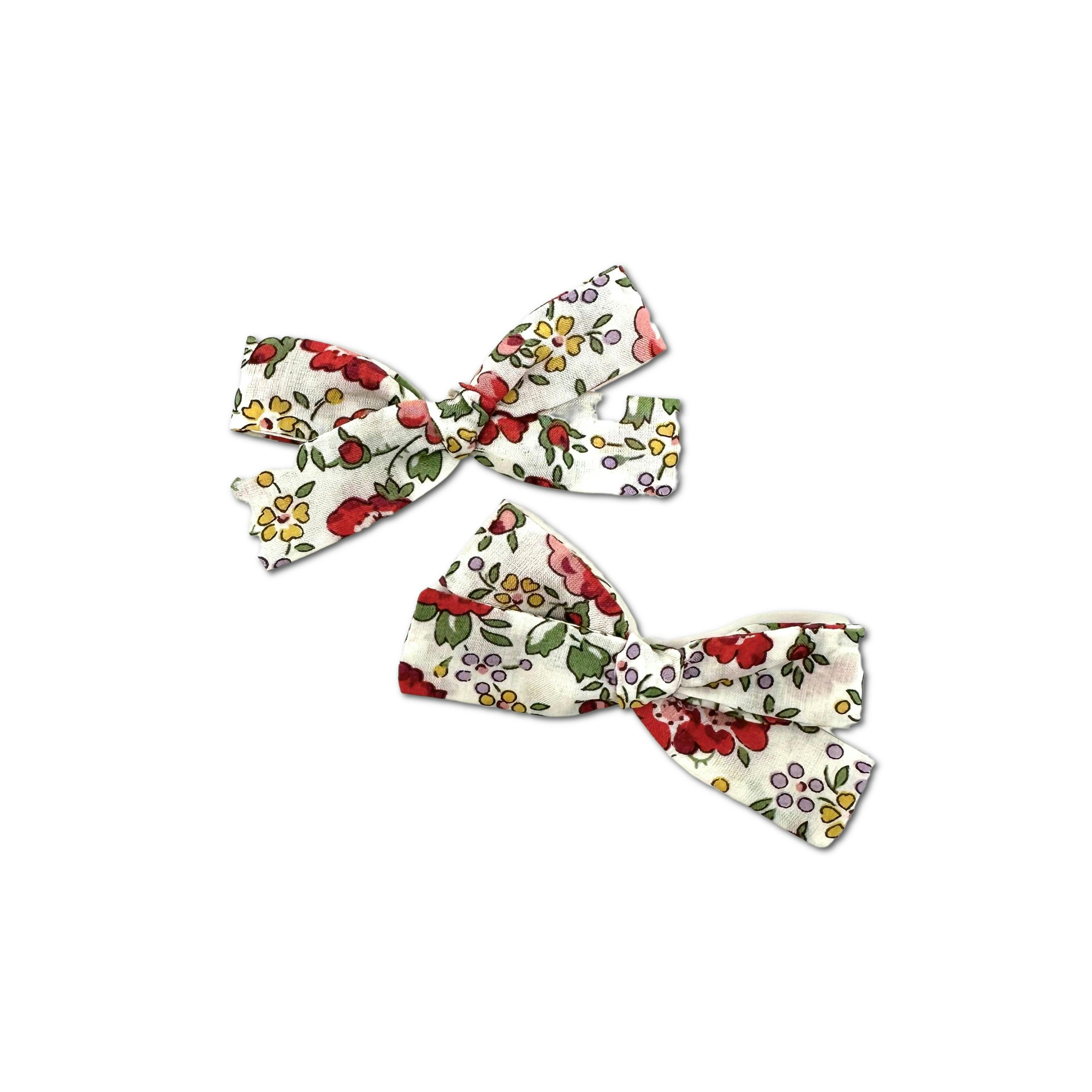 Skinny Ribbon Pigtail Bows, Liberty of London Red/Cream Floral