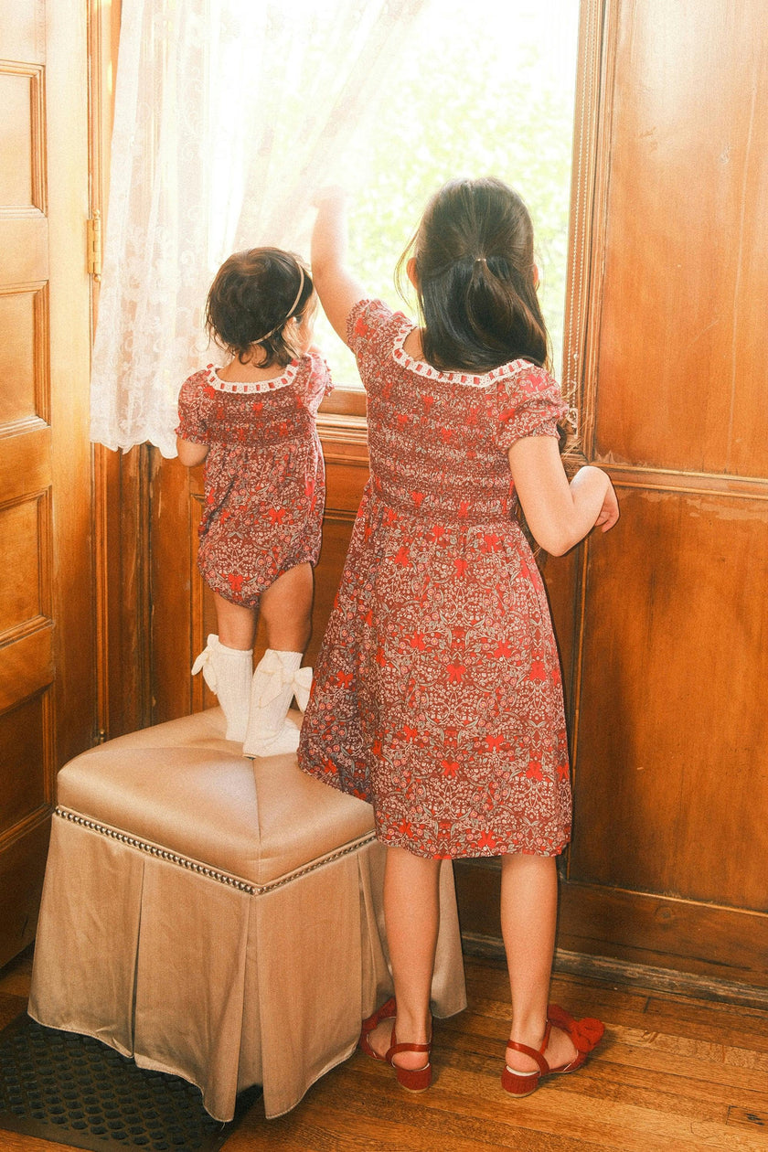 Mini Sunday Best Dress in Garnet Ribboned Garden