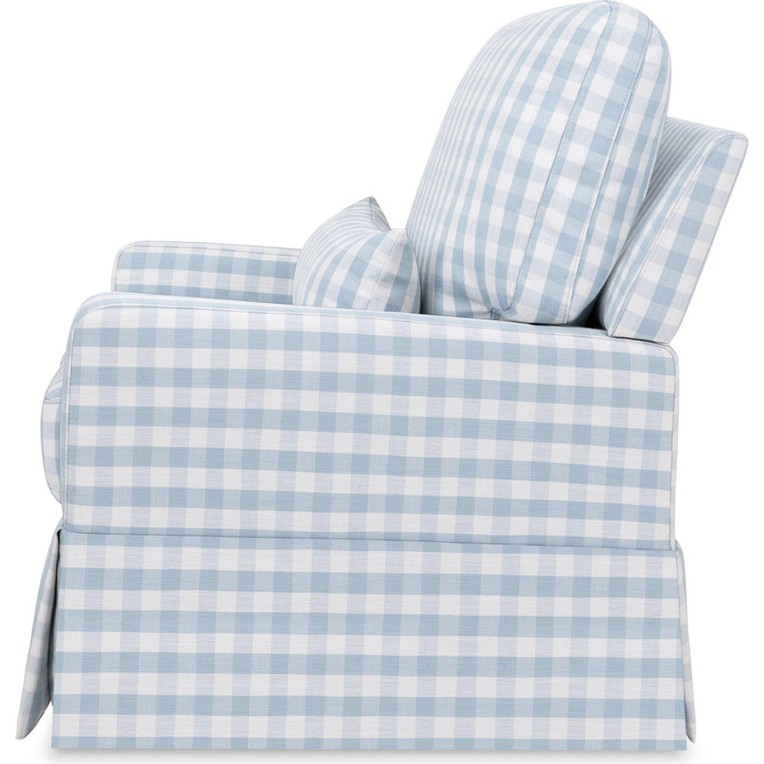 Crawford Pillowback Chair and a Half Comfort Swivel Glider in Blue Gingham