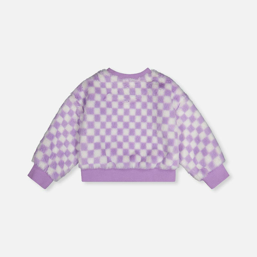 Faux Fur Top Lilac and White Tiles