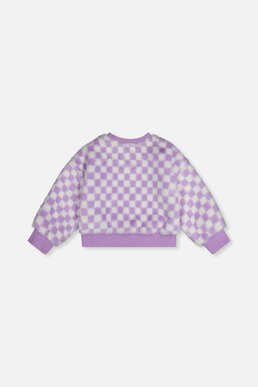 Faux Fur Top Lilac and White Tiles