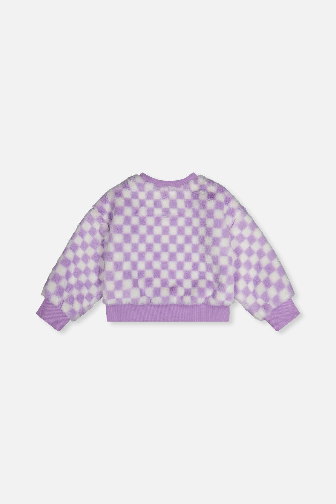 Faux Fur Top Lilac and White Tiles