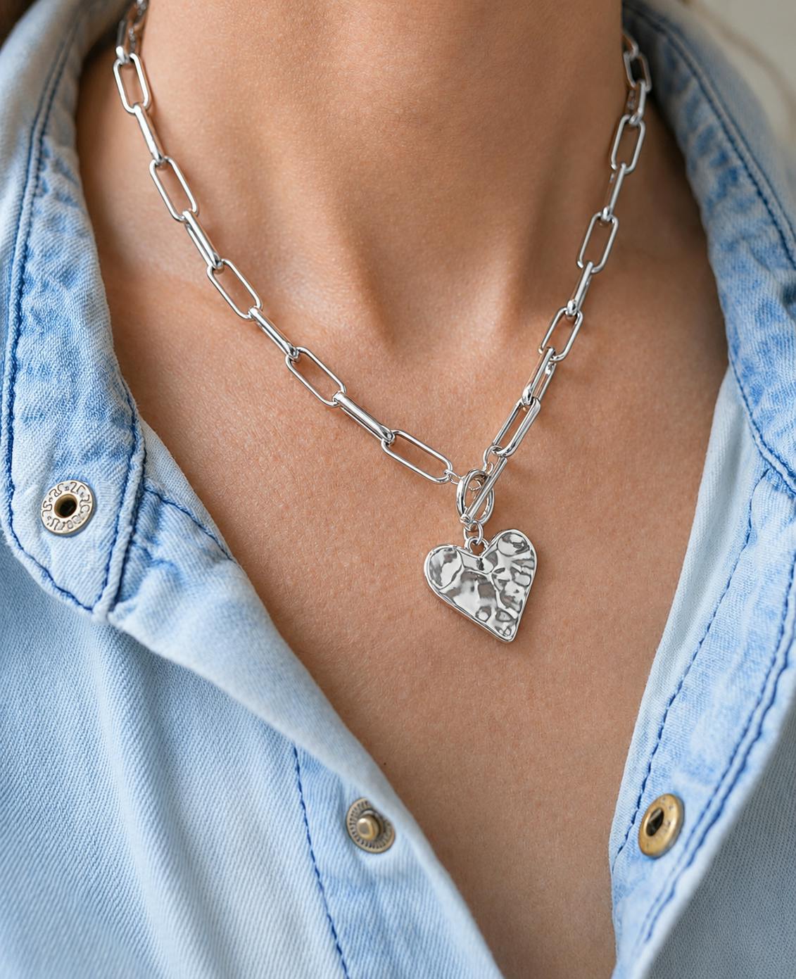 Hammered Heart Toggle Necklace