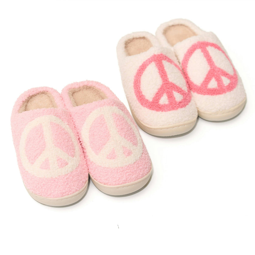 Tweens Plush Slippers with a Peace Design