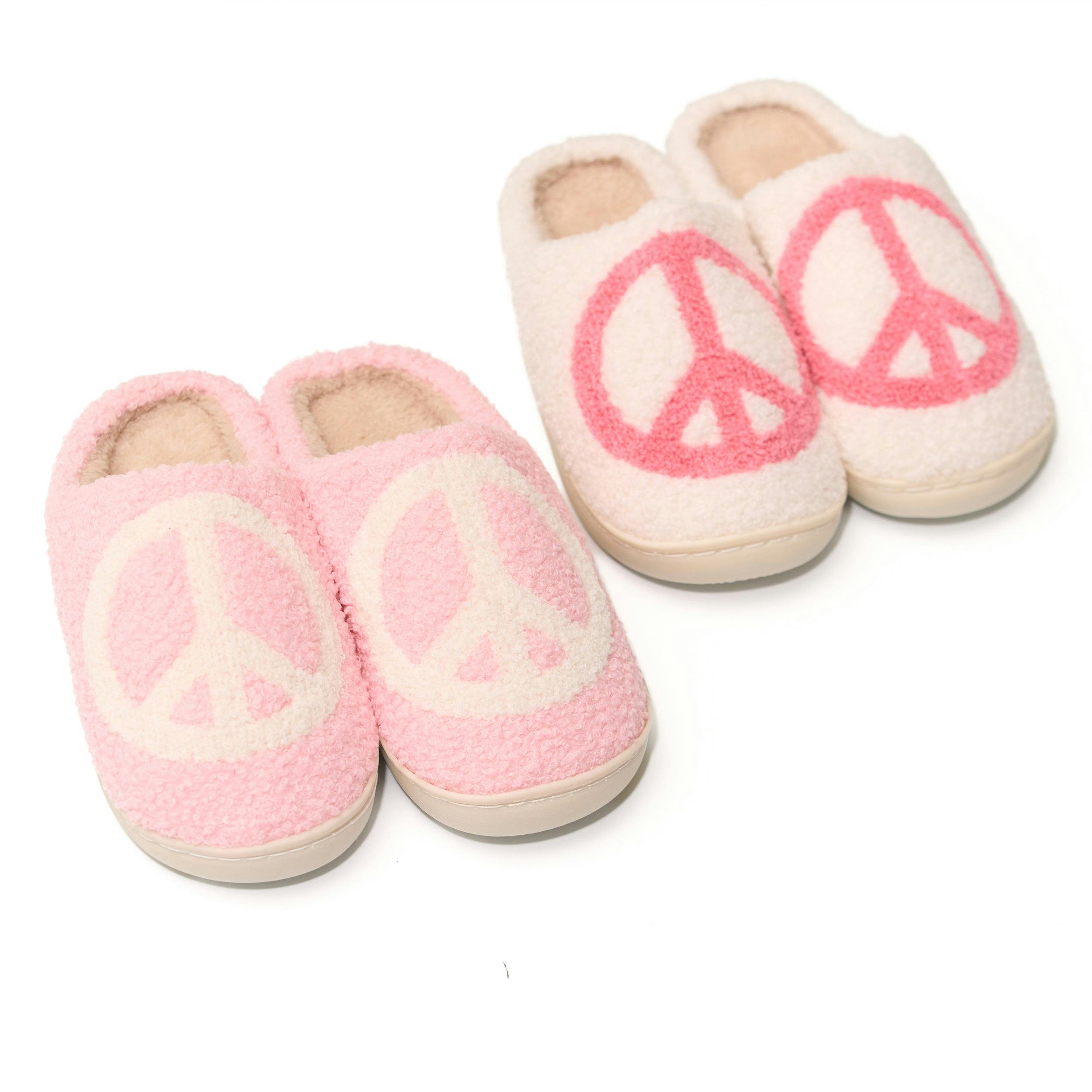 Tweens Plush Slippers with a Peace Design