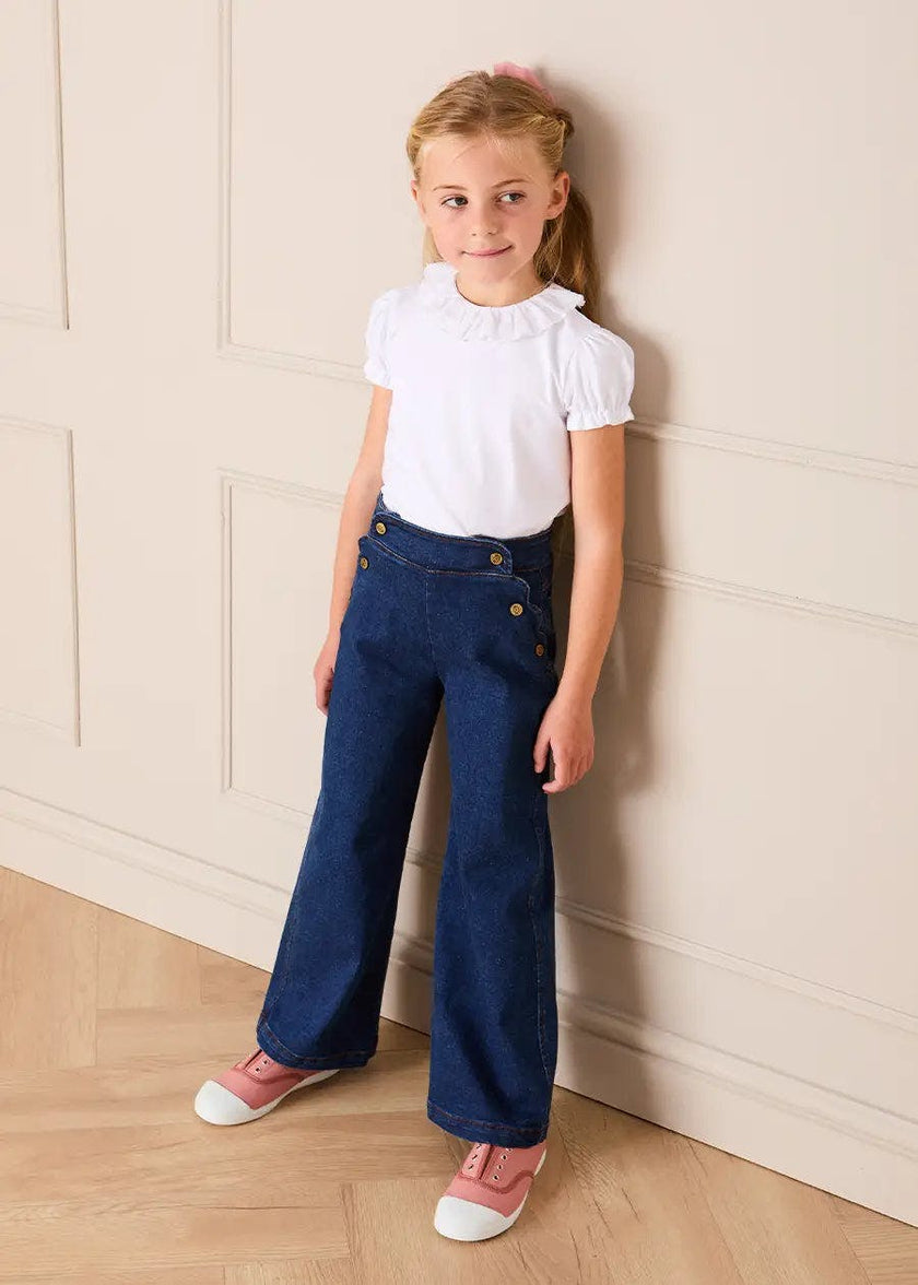 Scallop Detail Wide Leg Jeans in Blue Denim (2-12yrs)