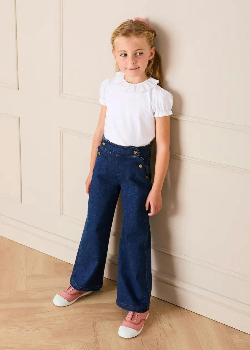 Scallop Detail Wide Leg Jeans in Blue Denim (2-12yrs)