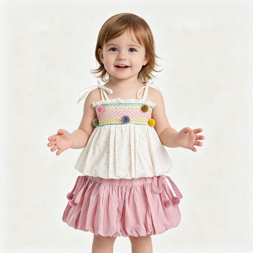 Pink Pom-Pom Skirt Set