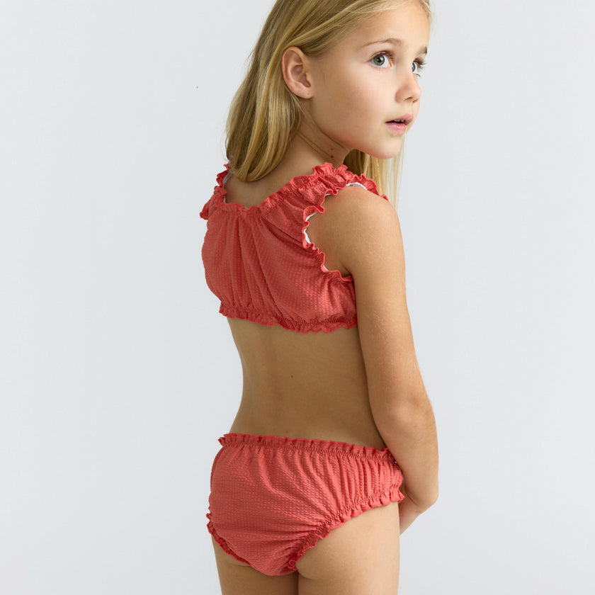 girls sailor red seersucker ruffle edge bikini