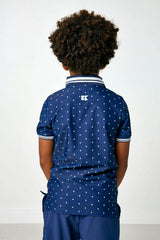 navy polka dot polo shirt