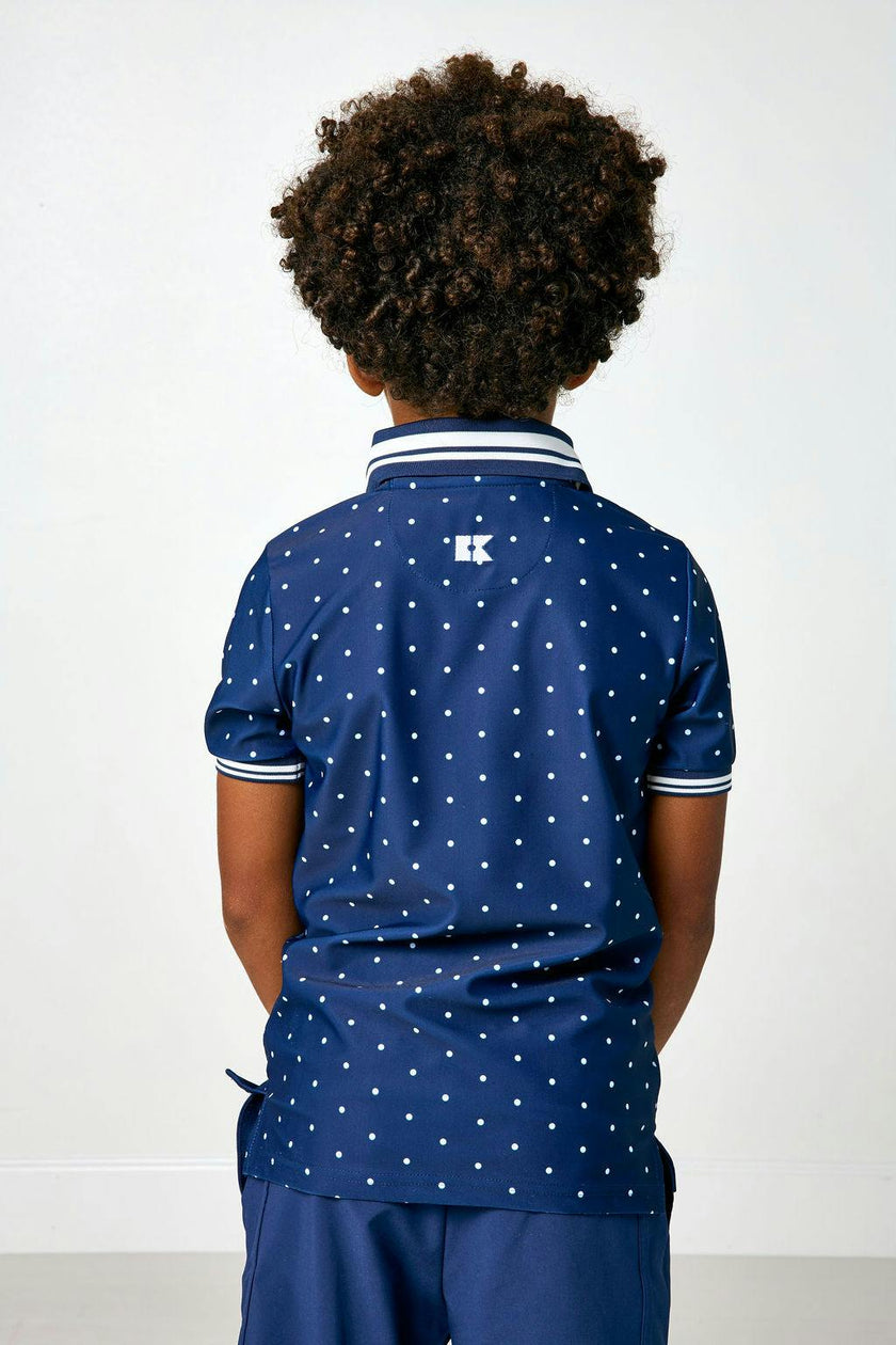 navy polka dot polo shirt