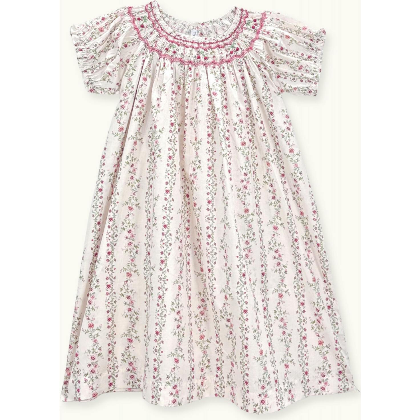 Dress Cherry Hand-Smocked Roses Farandole, Florals