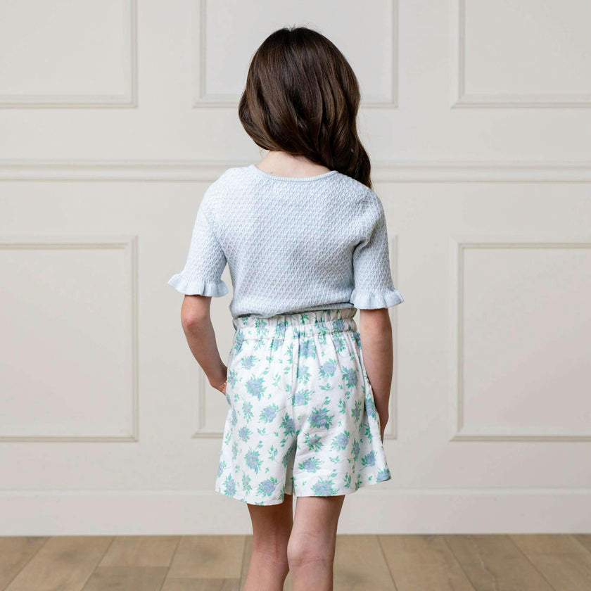 Pull-On Cinched Waist Linen Short, Blue