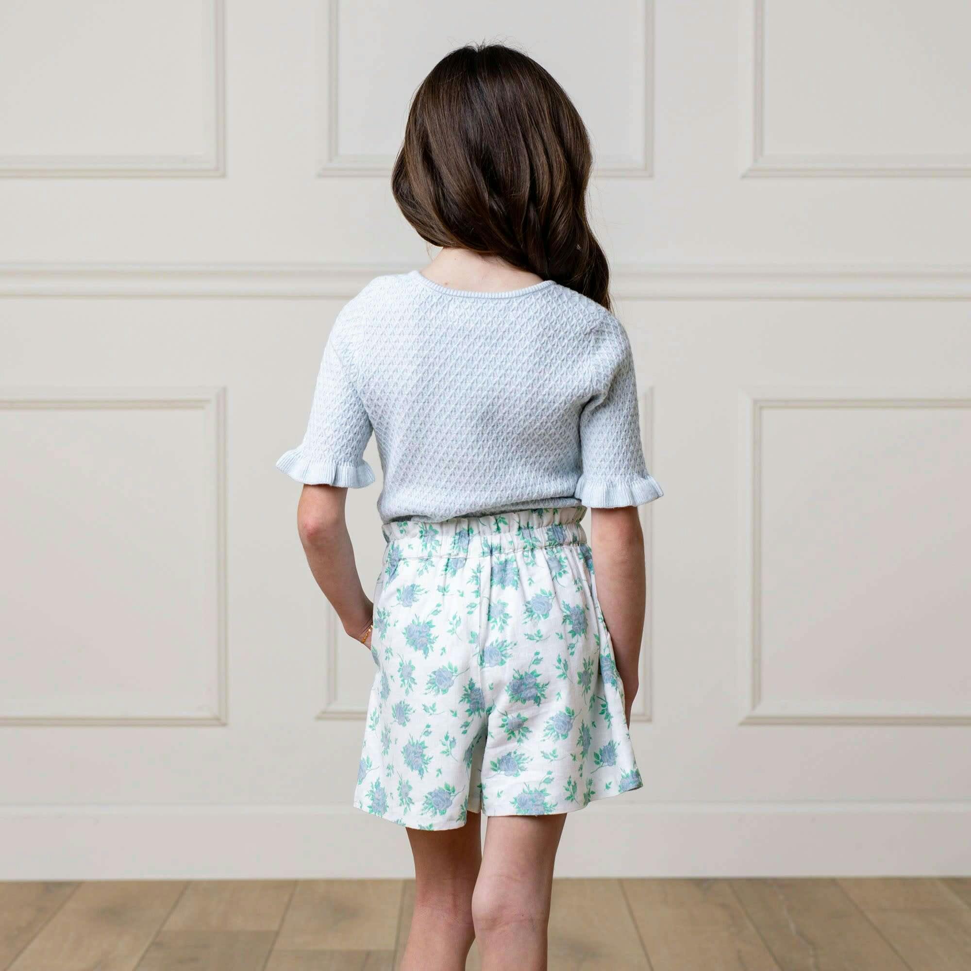 Pull-On Cinched Waist Linen Short, Blue